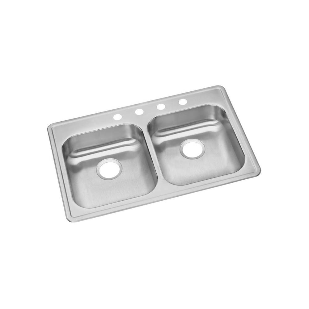 Elkay Dayton Stainless Steel 33'' x 21-1/4'' x 5-3/8'', 1-Hole Equal Double Bowl Drop-in Sink