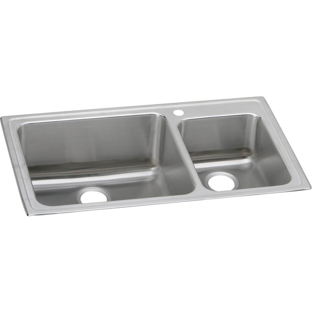 Elkay Lustertone Classic Stainless Steel 37'' x 22'' x 10'', 1-Hole 60/40 Double Bowl Drop-in Sink