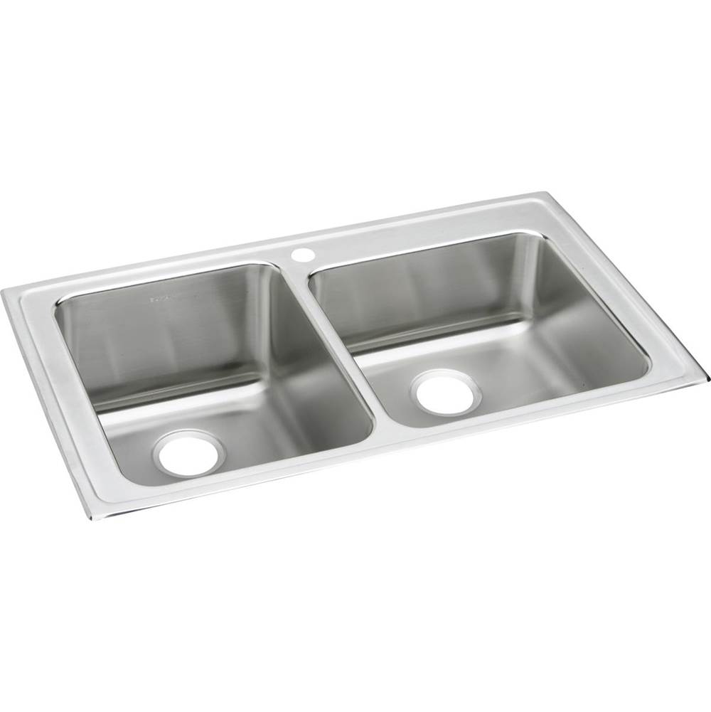 Elkay Lustertone Classic Stainless Steel 37'' x 22'' x 10'', Offset 3-Hole Double Bowl Drop-in Sink