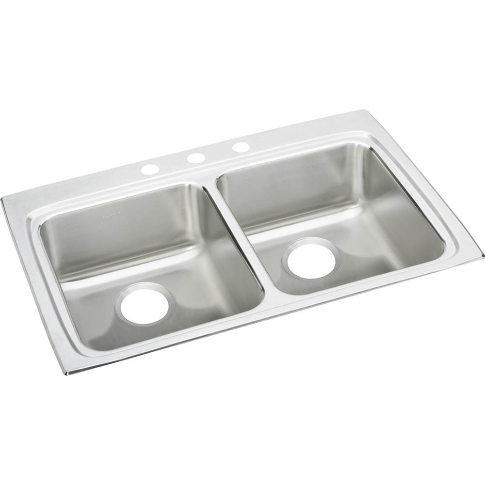 Elkay Lustertone Classic Stainless Steel 33'' x 22'' x 6-1/2'', 4-Hole Equal Double Bowl Drop-in ADA Sink