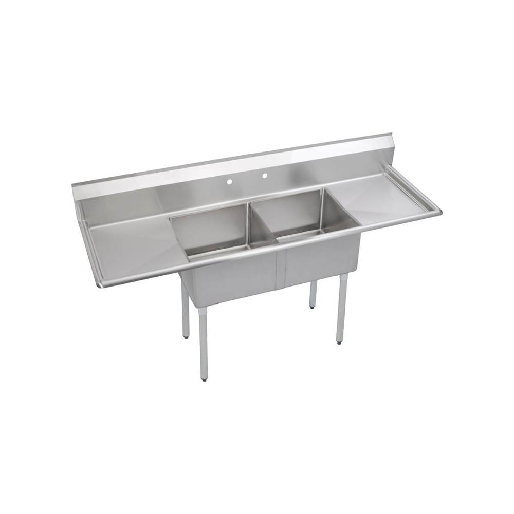 Elkay Dependabilt Stainless Steel 98'' x 29-13/16'' x 44-3/4'' 16 Gauge Two Compartment Sink w/ 24'' Left and Right Drainboards and Stainless Steel Legs