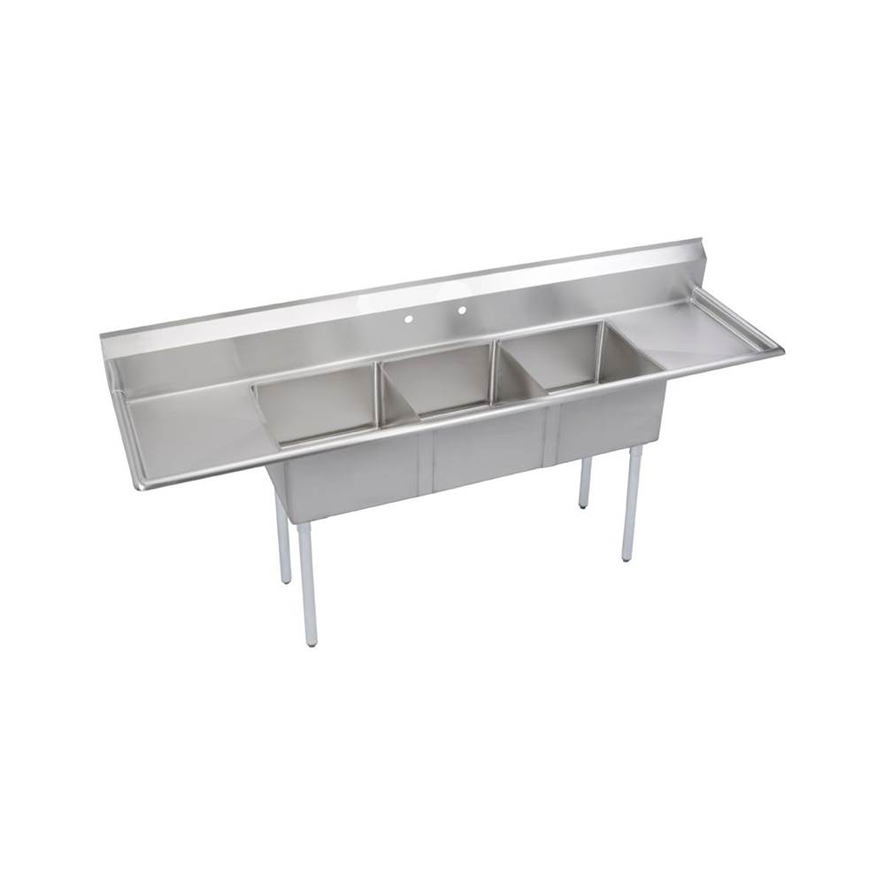 Elkay Dependabilt Stainless Steel 124'' x 29-13/16'' x 43-3/4'' 16 Gauge Three Compartment Sink w/ 24'' Left and Right Drainboards and Stainless Steel Legs