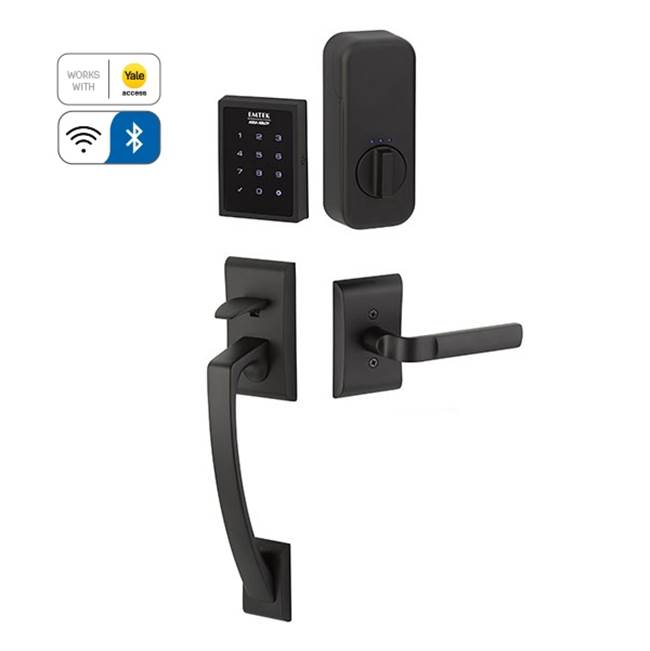 Emtek Electronic EMPowered Motorized Touchscreen Keypad Smart Lock Entry Set with Ares Grip - works with Yale Access, Ribbon and Reed Lever, RH, US10B
