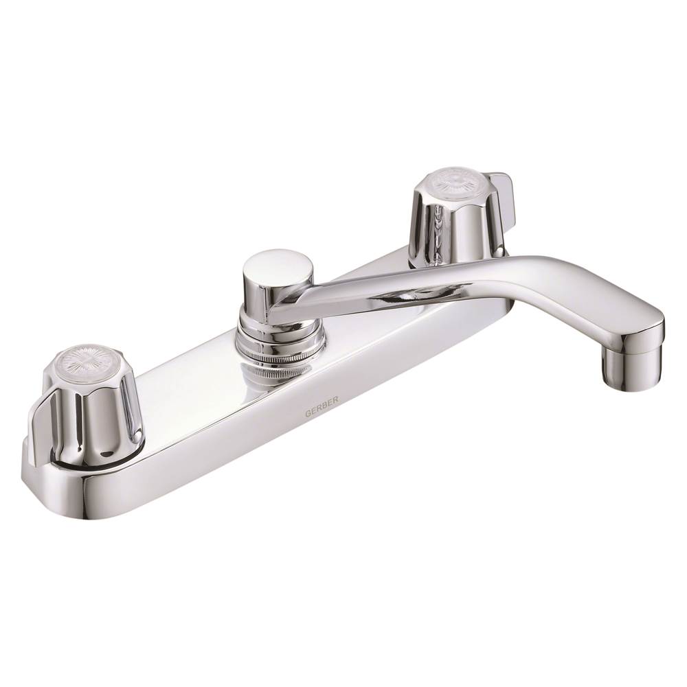 Gerber Plumbing Gerber Classics 2H Kitchen Faucet Deck Plate Mounted w/out Spray & w/ Metal Fluted Handles & D-Tube Spout 1.75gpm Chrome