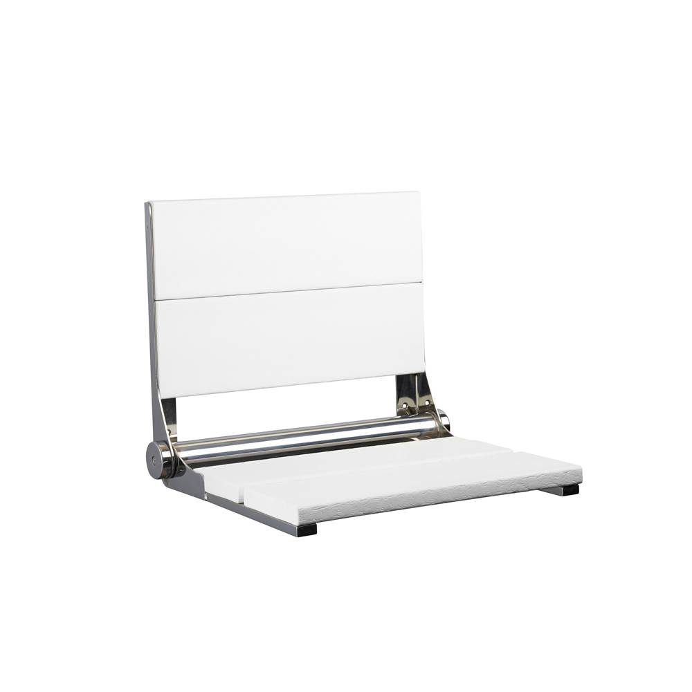 Health at Home 26'' White seat - Polished SS frame, fold-up shower seat with mounting screws. Must secure to blo
