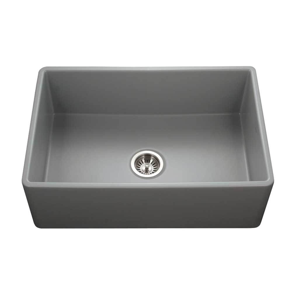 Hamat Apron-Front Fireclay Single Bowl Kitchen Sink, Matte Grey
