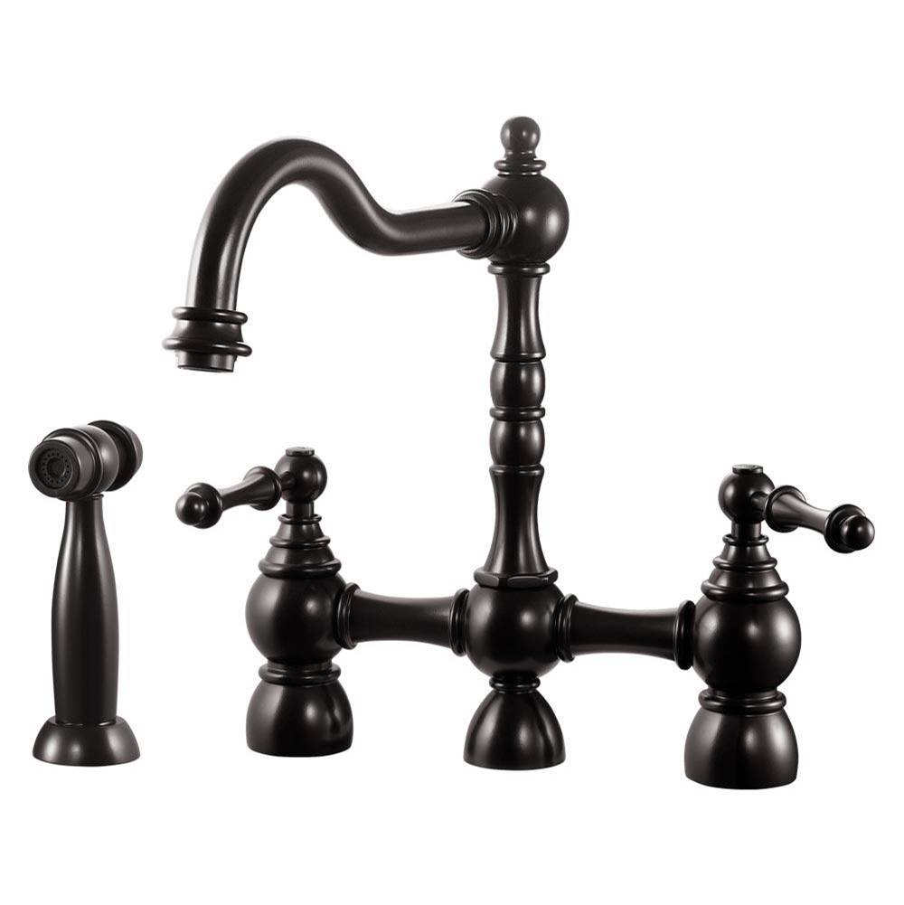 Hamat Two Handle Bridge Faucet with Side Spray in Oil Rubbed Bronze