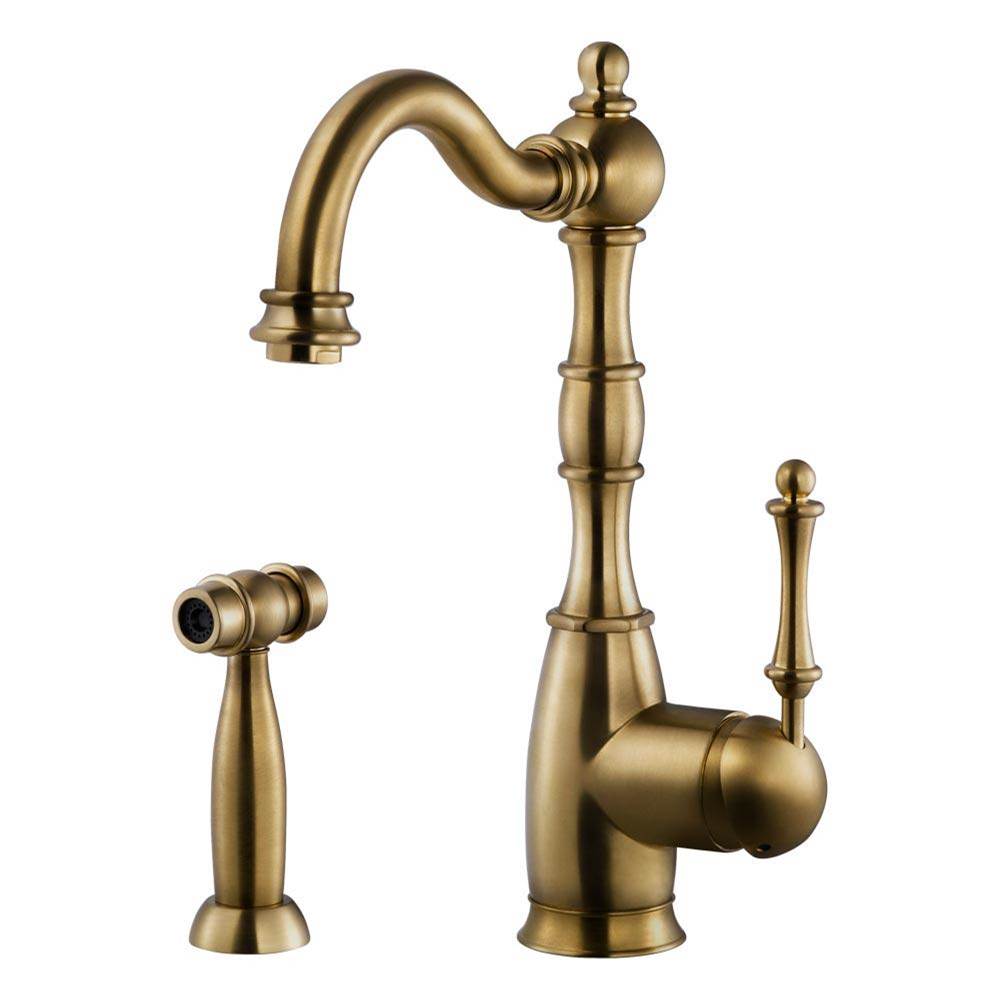 Hamat Traditional Brass Single Lever Faucet with Side Spray in Antique Brass