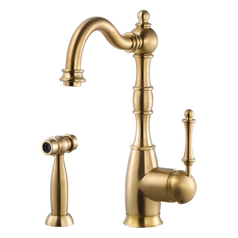 Hamat Traditional Brass Single Lever Faucet with Side Spray in Brushed Brass