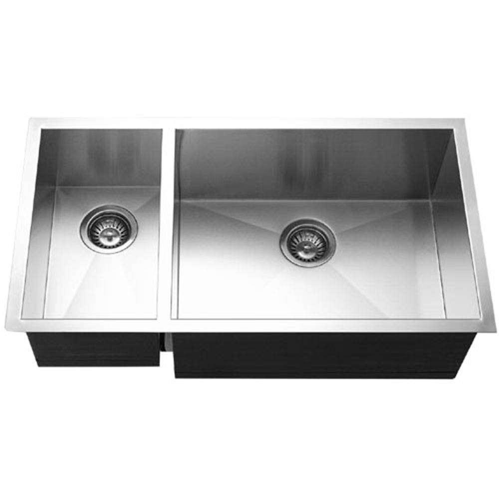 Hamat Undermount Stainless Steel 70/30 Double Bowl Kitchen Sink, Prep bowl left
