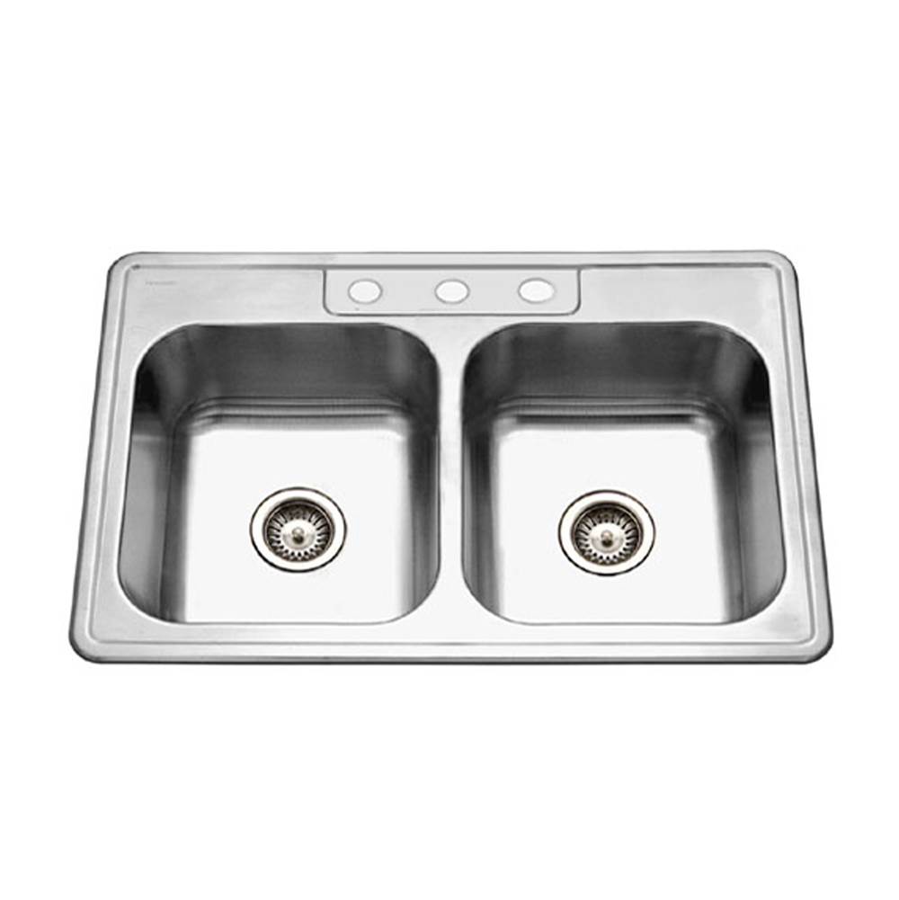 Hamat Topmount Stainless Steel 3-hole 50/50 Double Bowl Kitchen Sink, 8'' Deep