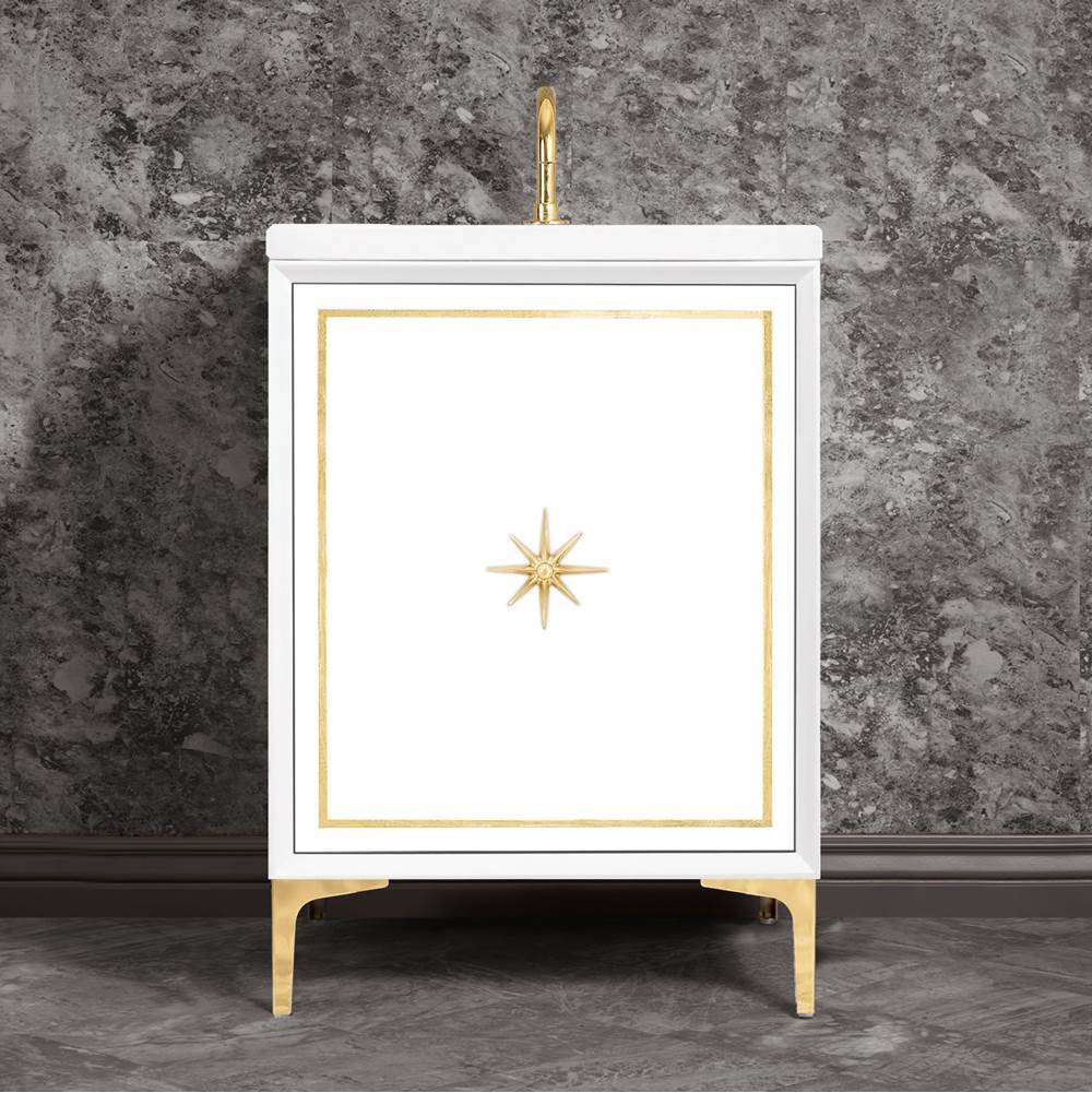 Linkasink Linea with 3'' Polished Brass Star Hardware, 36'' Wide Vanity, White, 36'' x 22'' x 33.5'' (without vanity top)