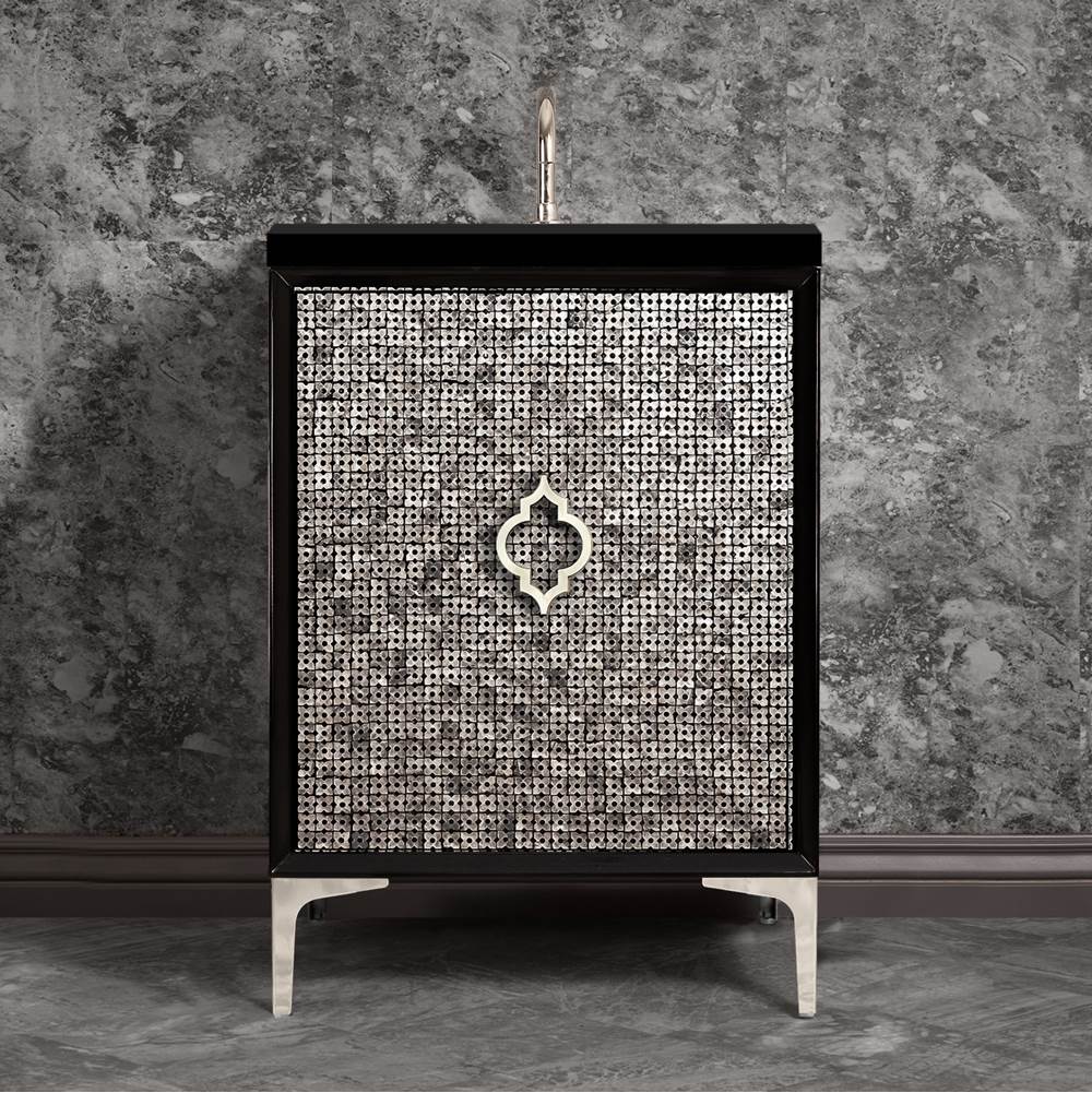 Linkasink Mother of Pearl 24'' Wide Black Vanity with Polished Nickel Arabesque Pull and Hardware, 24'' x 22'' x 33.5'' (without vanity top)
