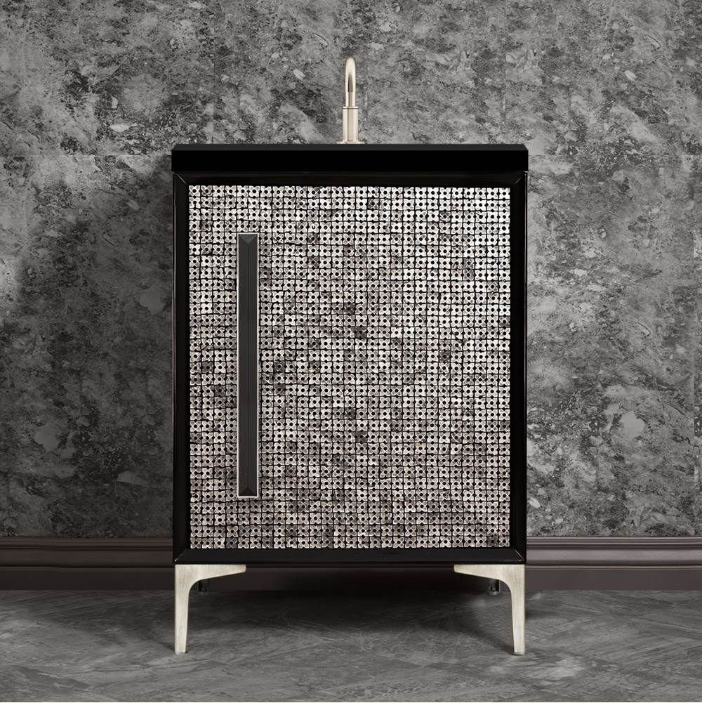 Linkasink MOTHER OF PEARL with 18'' Artisan Glass Prism Hardware 24'' Wide Vanity, Black, Satin Nickel Hardware, 24'' x 22'' x 33.5'' (without vanity top)