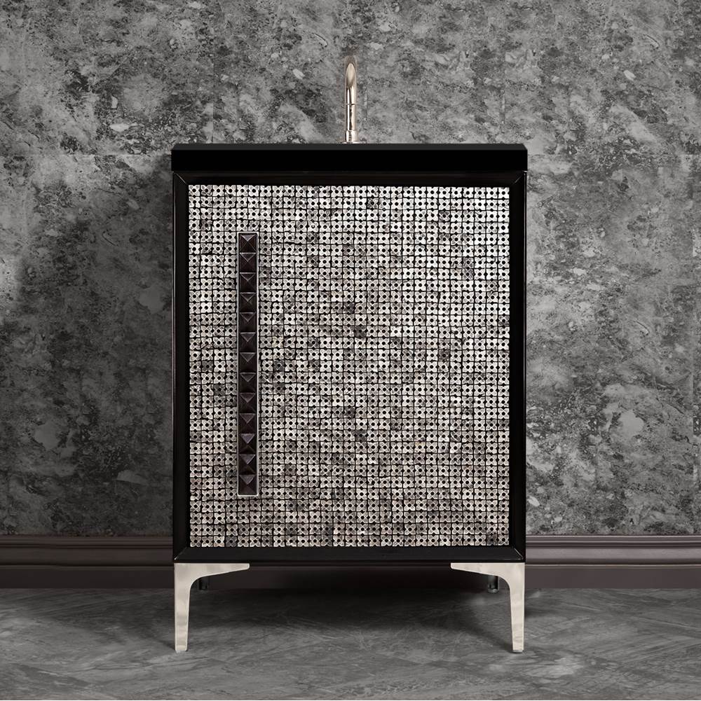 Linkasink MOTHER OF PEARL with 18'' Artisan Glass Pyramid Hardware 24'' Wide Vanity, Black, Polished Nickel Hardware, 24'' x 22'' x 33.5'' (without vanity top)