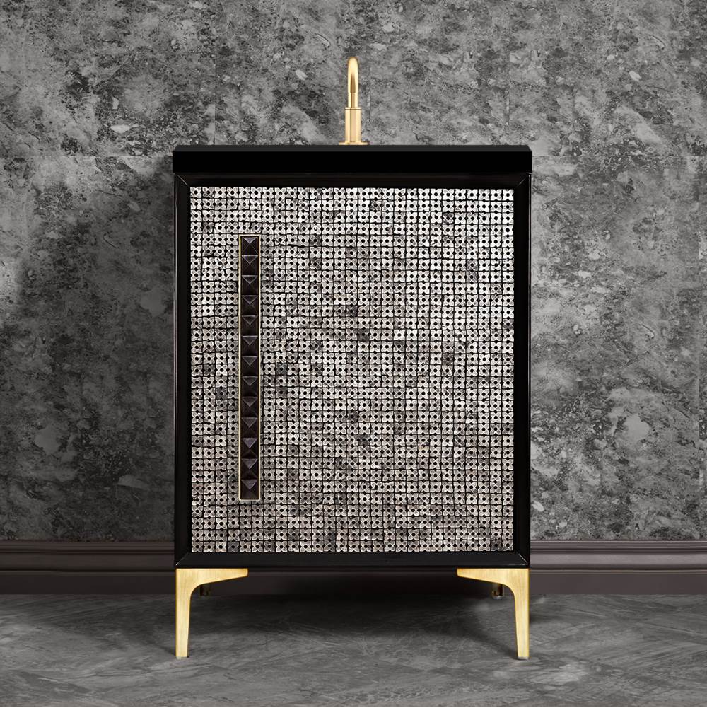 Linkasink MOTHER OF PEARL with 18'' Artisan Glass Pyramid Hardware 24'' Wide Vanity, Black, Satin Brass Hardware, 24'' x 22'' x 33.5'' (without vanity top)