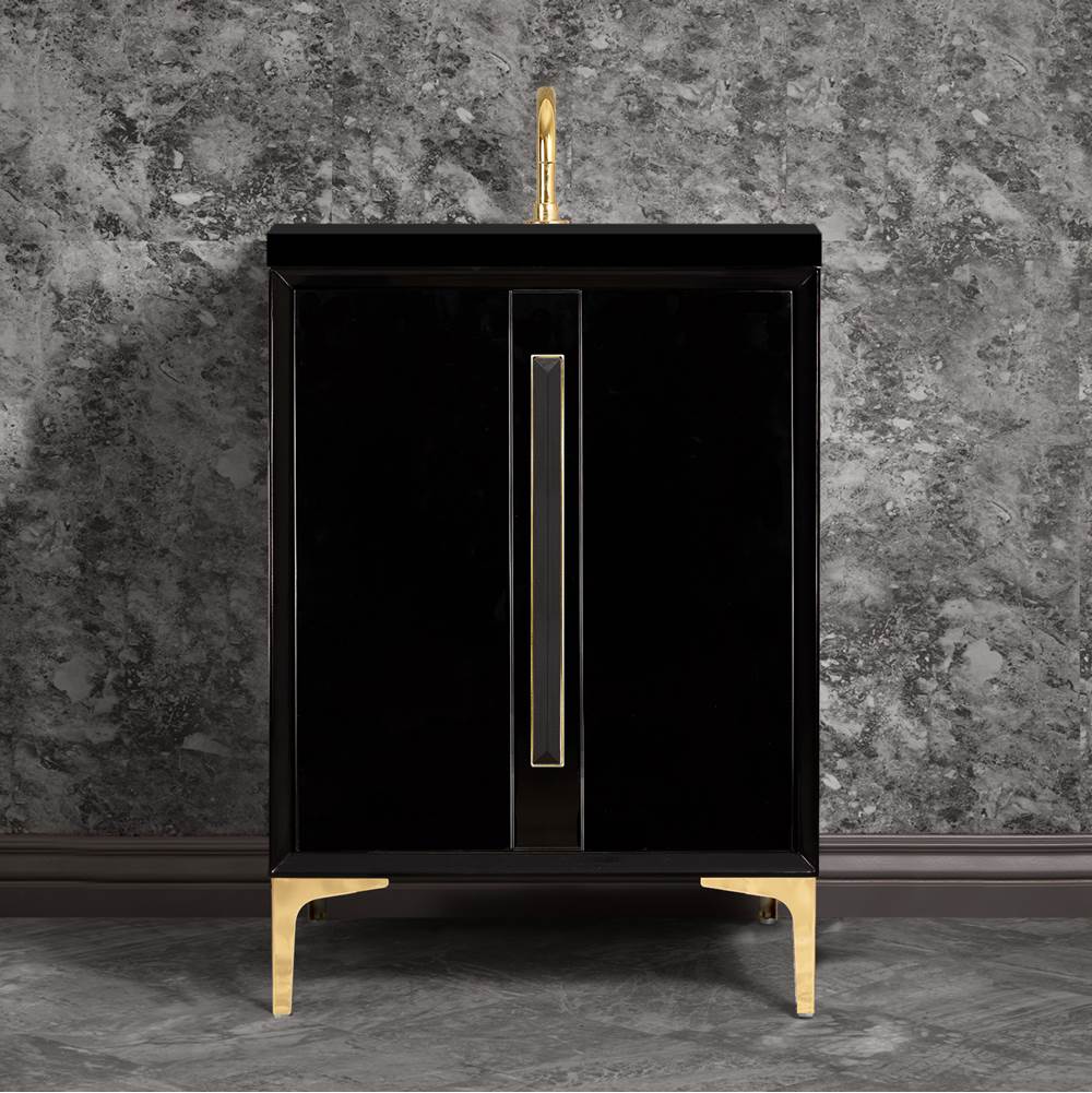 Linkasink TUXEDO with 18'' Artisan Glass Prism Hardware 24'' Wide Vanity, Black, Polished Brass Hardware, 24'' x 22'' x 33.5'' (without vanity top)