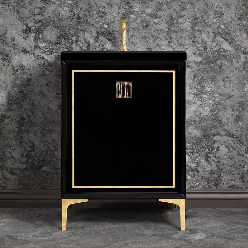 Linkasink LINEA with 3'' Artisan Glass Prism Hardware 24'' Wide Vanity, Black, Polished Brass Hardware, 24'' x 22'' x 33.5'' (without vanity top)