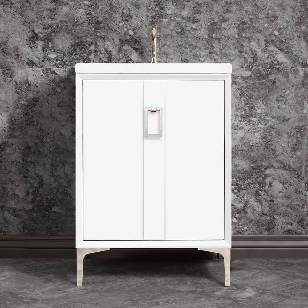 Linkasink Tuxedo 24'' Wide White Vanity with Polished Nickel Coach Pull and Hardware, 24'' x 22'' x 33.5'' (without vanity top)