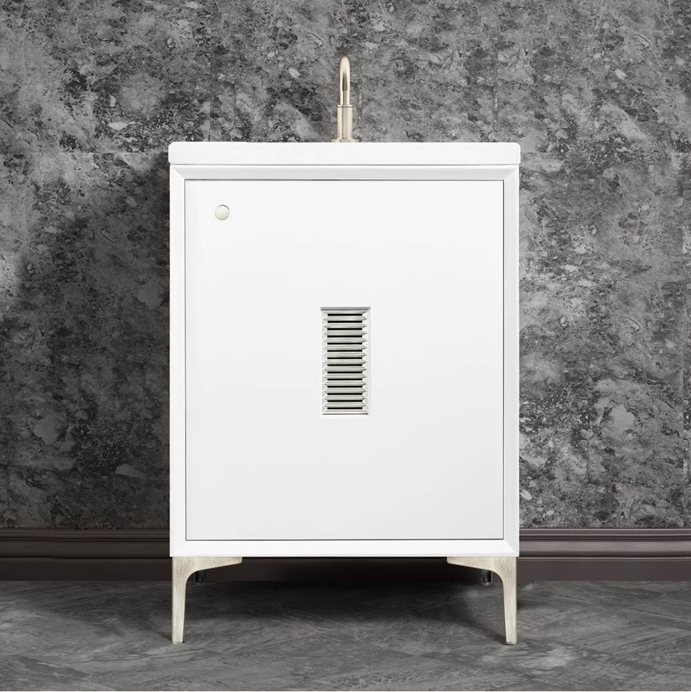 Linkasink Frame 24'' Wide White Vanity with Satin Nickel Louver Grate and Legs, 24'' x 22'' x 33.5'' (without vanity top)