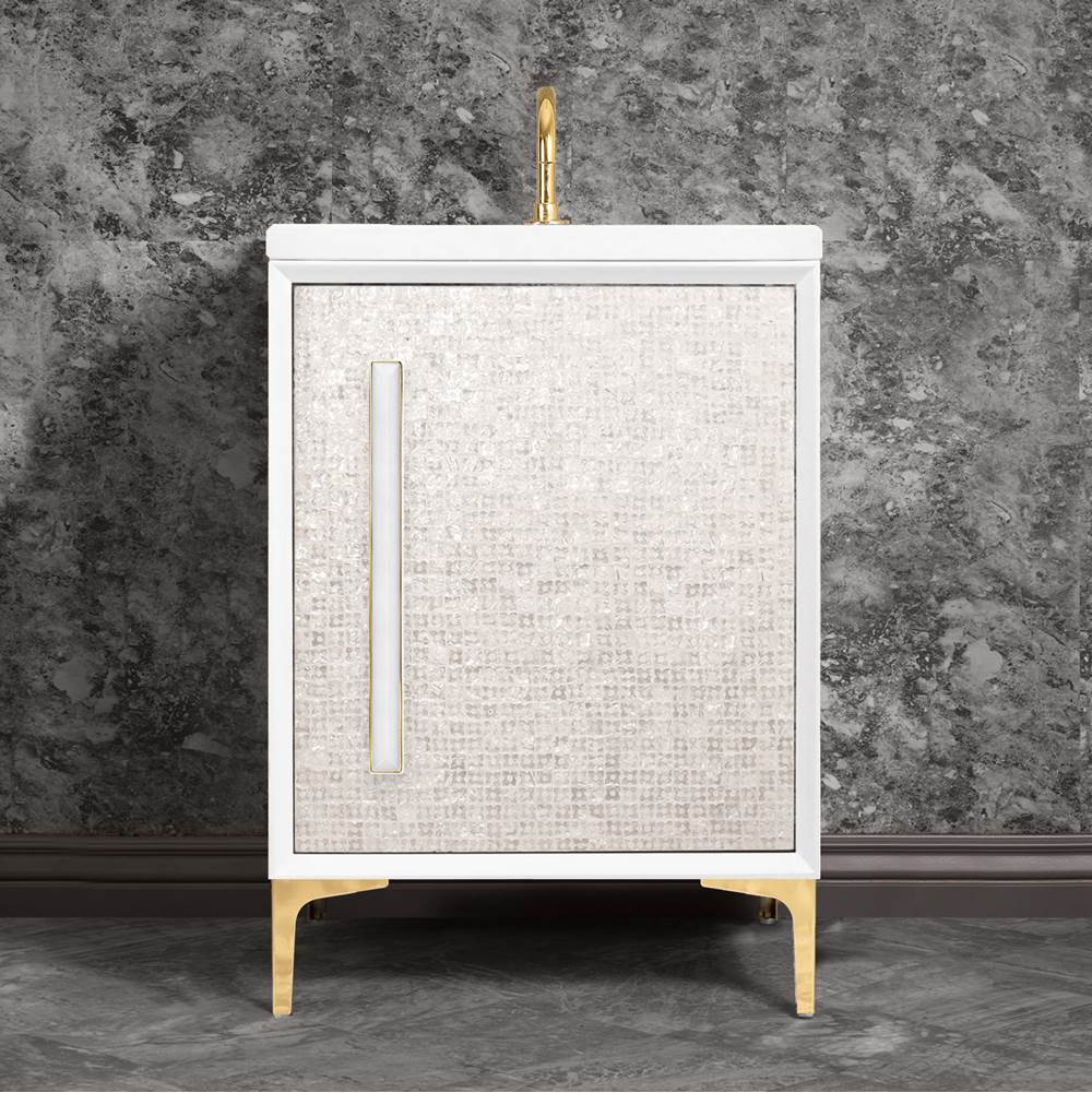 Linkasink MOTHER OF PEARL with 18'' Artisan Glass Prism Hardware 24'' Wide Vanity, White, Polished Brass Hardware, 24'' x 22'' x 33.5'' (without vanity top)