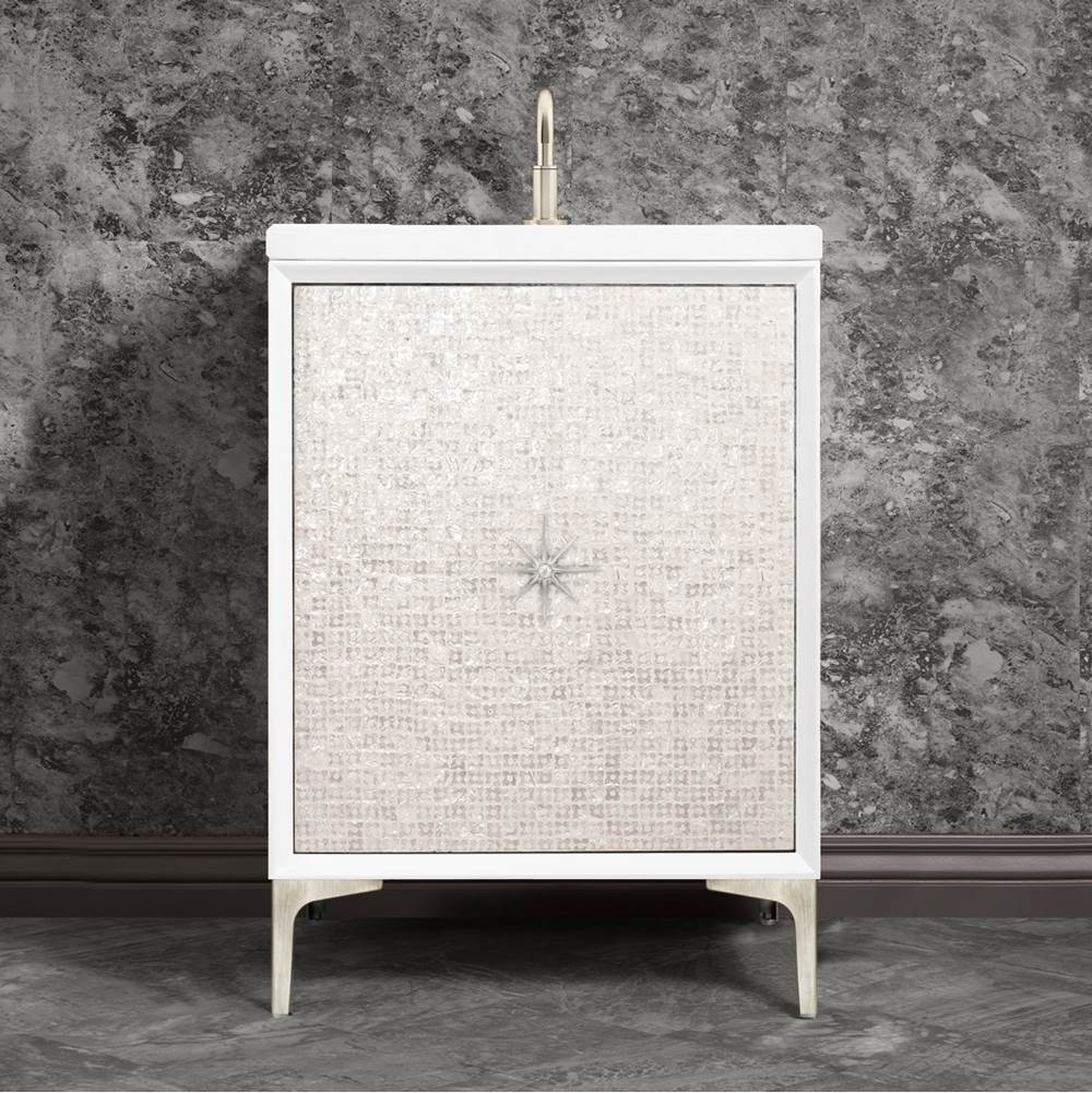 Linkasink Mother of Pearl with 3'' Satin Nickel Star Hardware, 24'' Wide Vanity, White, 24'' x 22'' x 33.5'' (without vanity top)