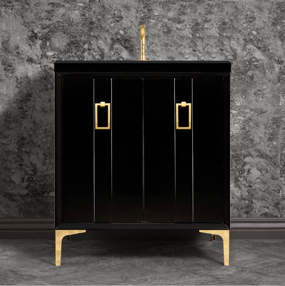 Linkasink Tuxedo 30'' Wide Black Vanity with Polished Brass Coach Pull and Hardware, 30'' x 22'' x 33.5'' (without vanity top)