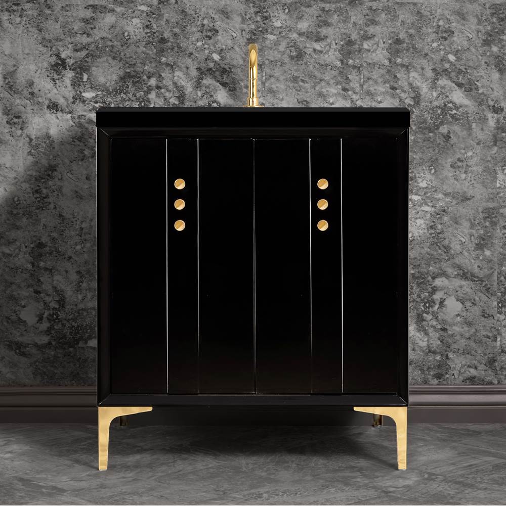 Linkasink Tuxedo 30'' Wide Black Vanity with Polished Brass Buttons and Hardware, 30'' x 22'' x 33.5'' (without vanity top)