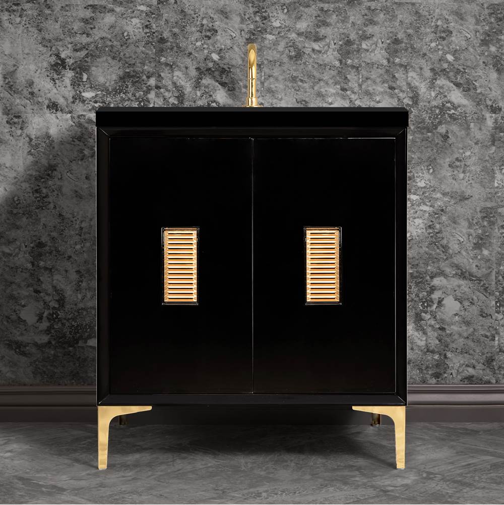 Linkasink Frame 30'' Wide Black Vanity with Polished Brass Louver Grate and Legs, 30'' x 22'' x 33.5'' (without vanity top)