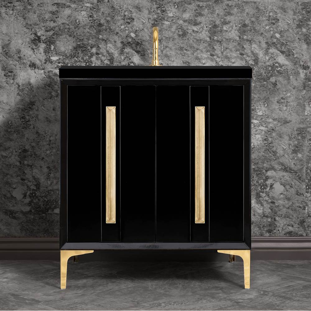 Linkasink TUXEDO with 18'' Artisan Glass Prism Hardware 30'' Wide Vanity, Black, Polished Brass Hardware, 30'' x 22'' x 33.5'' (without vanity top)
