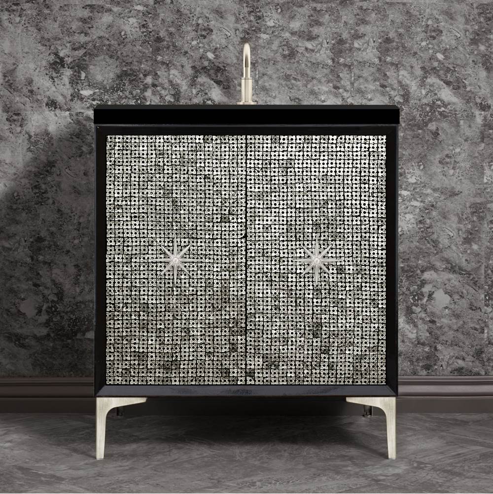 Linkasink Mother of Pearl with 3'' Satin Nickel Star Hardware, 30'' Wide Vanity, Black, 30'' x 22'' x 33.5'' (without vanity top)