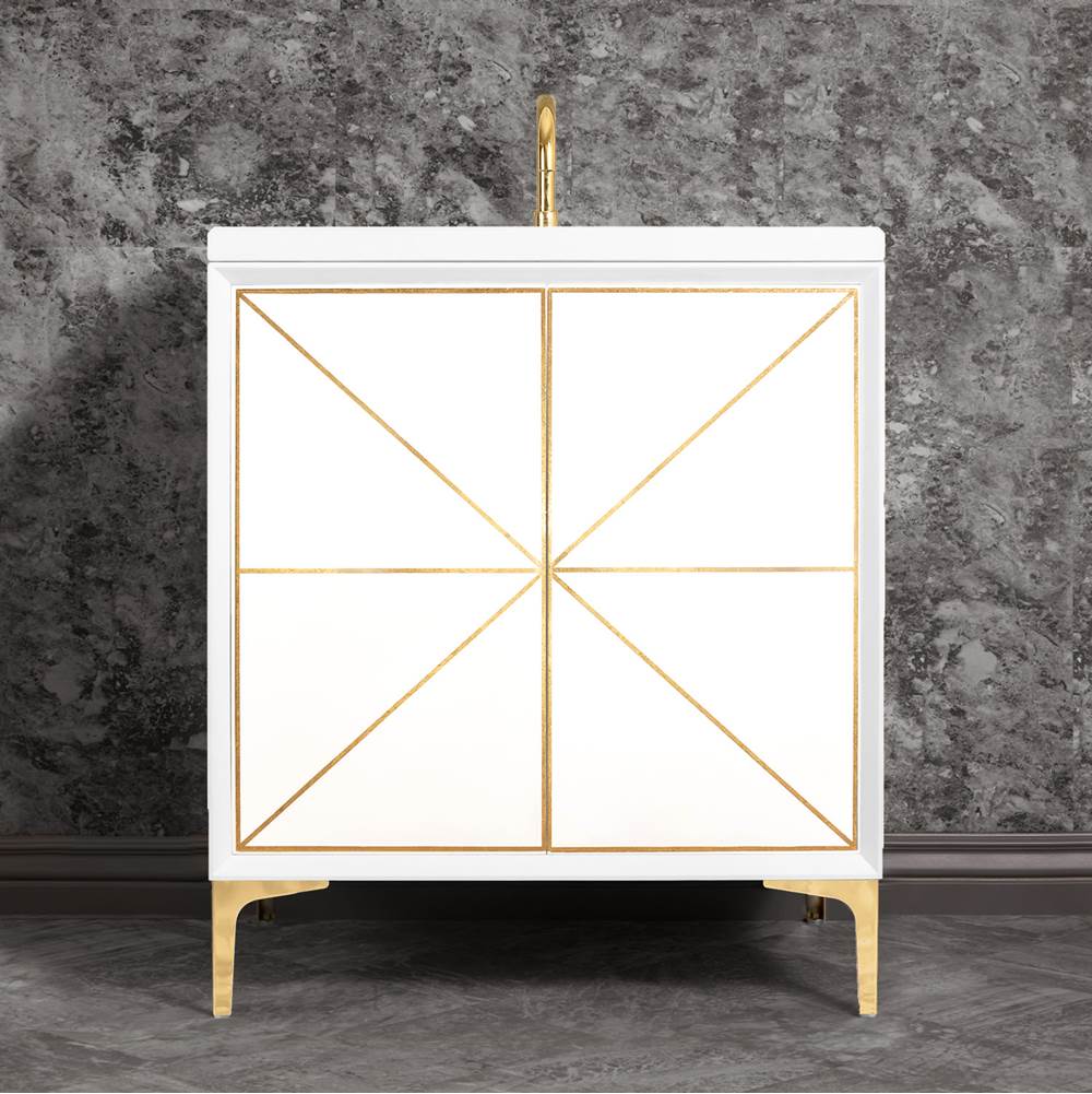Linkasink Divergence 30'' Wide White Vanity with Hand Applied Metal Leaf and Polished Brass Hardware