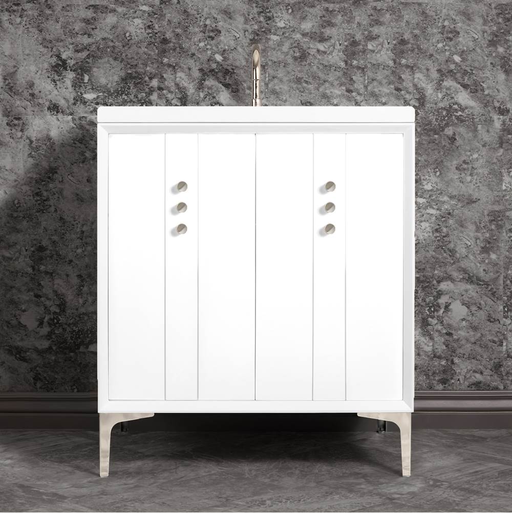 Linkasink Tuxedo 30'' Wide White Vanity with Polished Nickel Buttons and Hardware