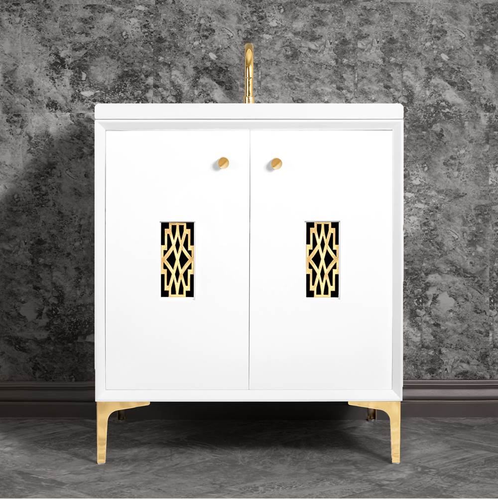 Linkasink Frame 30'' Wide White Vanity with Polished Brass Deco Grate and Legs