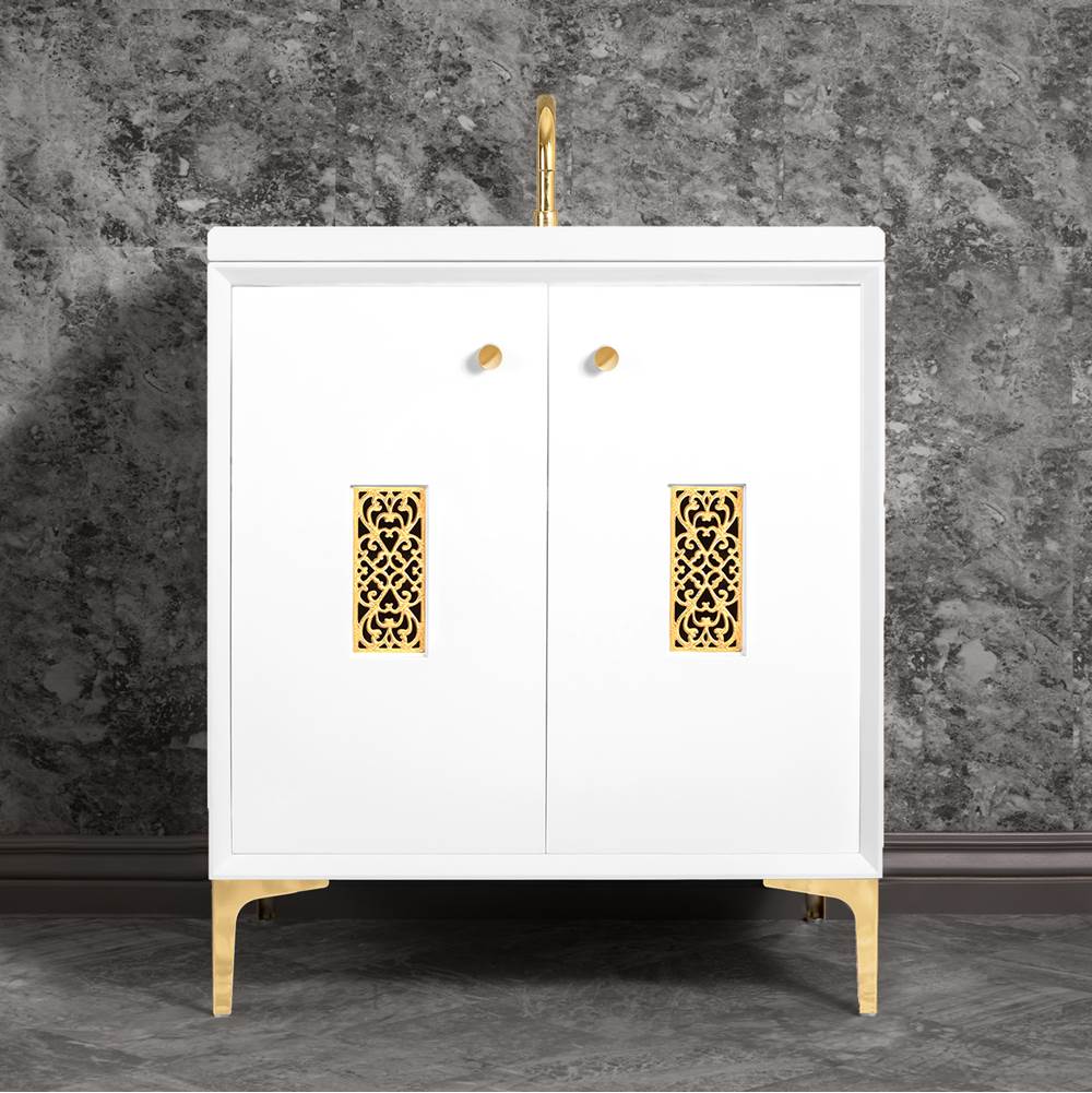Linkasink Frame 30'' Wide White Vanity with Polished Brass Filigree Grate and Legs