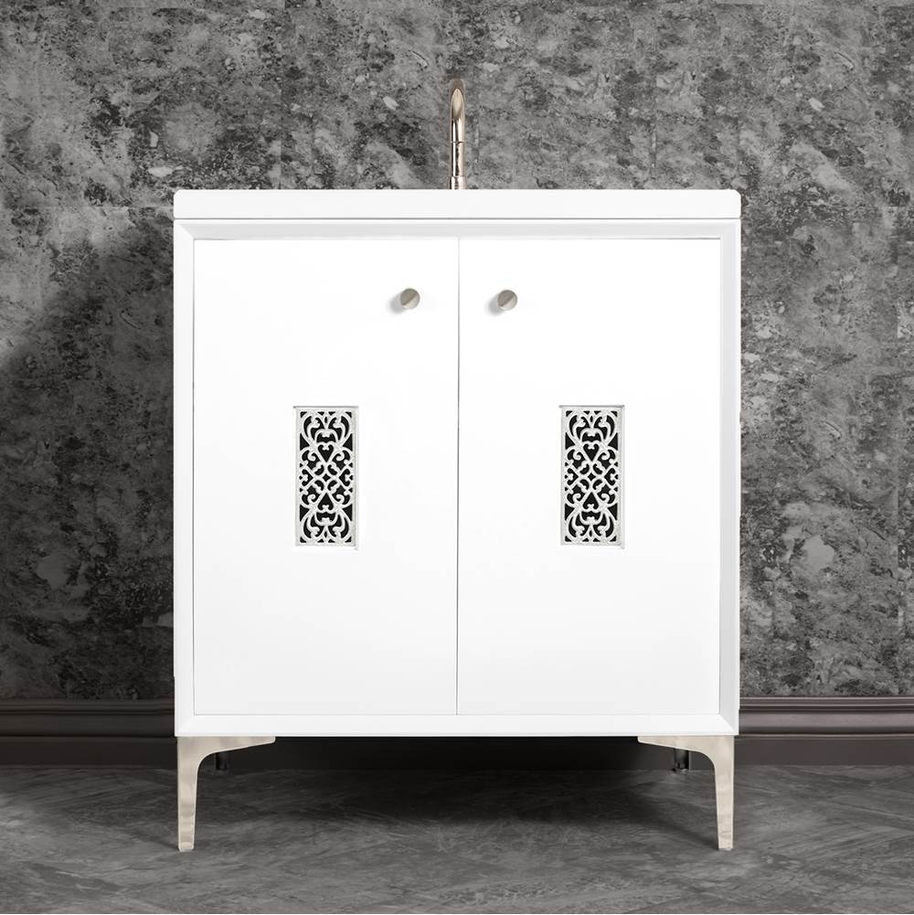 Linkasink Frame 30'' Wide White Vanity with Polished Nickel Filigree Grate and Legs