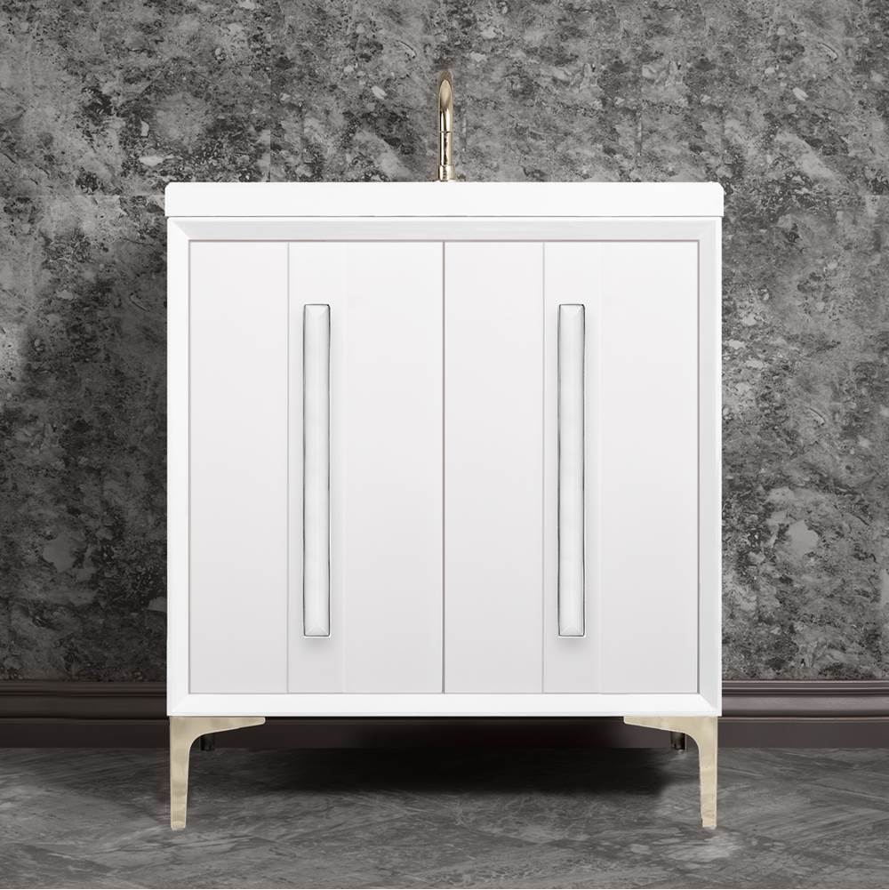 Linkasink TUXEDO with 18'' Artisan Glass Prism Hardware 30'' Wide Vanity, White, Polished Nickel Hardware, 30'' x 22'' x 33.5'' (without vanity top)