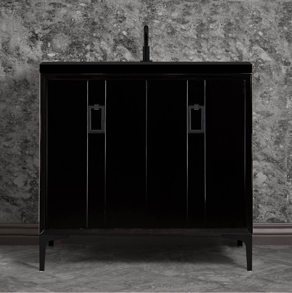 Linkasink Tuxedo 36'' Wide Black Vanity with Satin Black Coach Pull and Hardware, 36'' x 22'' x 33.5'' (without vanity top)