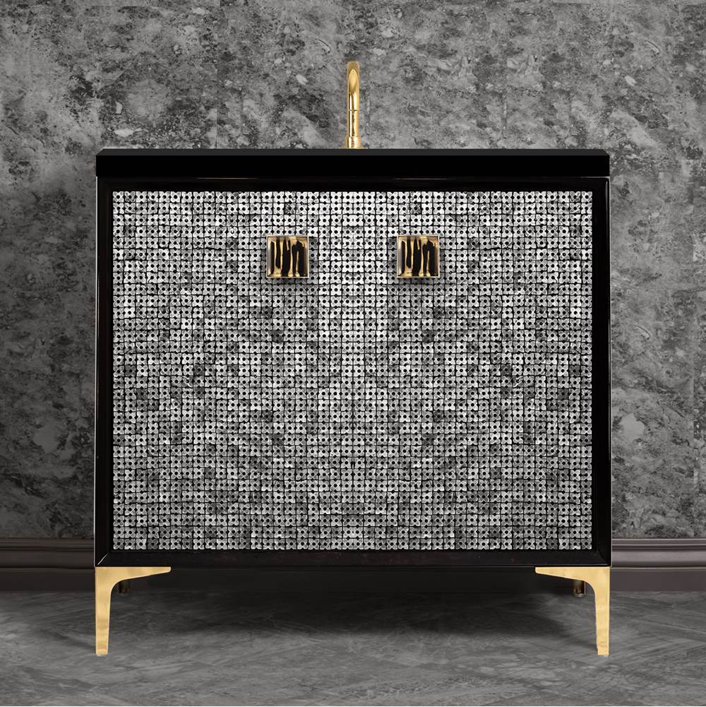 Linkasink MOTHER OF PEARL with 3'' Artisan Glass Prism Hardware 36'' Wide Vanity, Black, Polished Brass Hardware, 36'' x 22'' x 33.5'' (without vanity top)