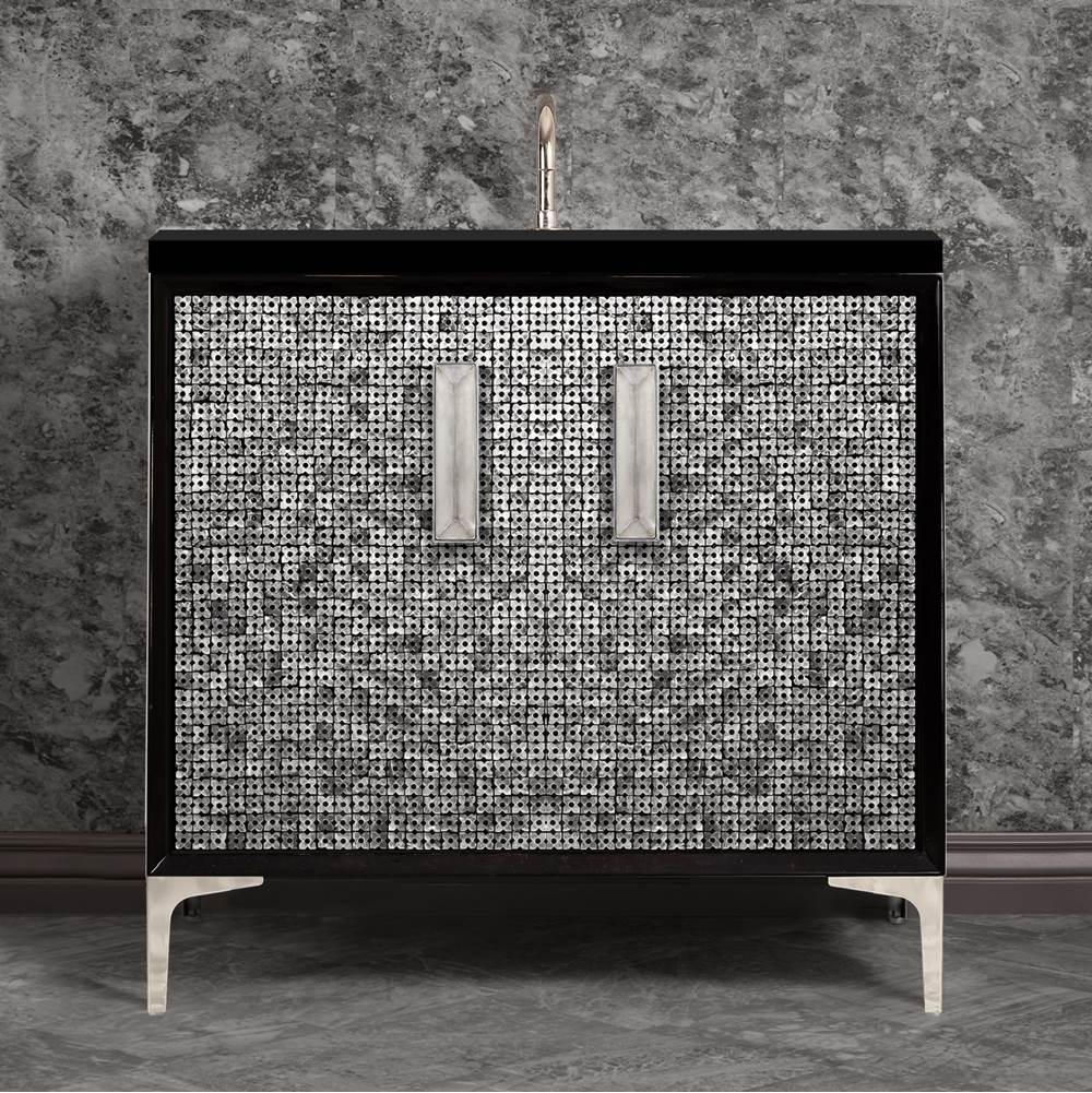 Linkasink MOTHER OF PEARL with 8'' Artisan Glass Prism Hardware 36'' Wide Vanity, Black, Polished Nickel Hardware, 36'' x 22'' x 33.5'' (without vanity top)