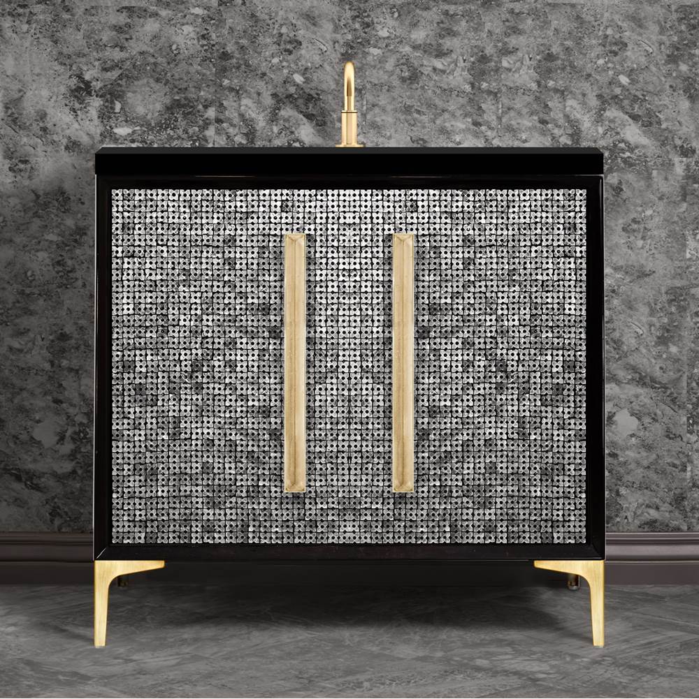 Linkasink MOTHER OF PEARL with 18'' Artisan Glass Prism Hardware 36'' Wide Vanity, Black, Satin Brass Hardware, 36'' x 22'' x 33.5'' (without vanity top)