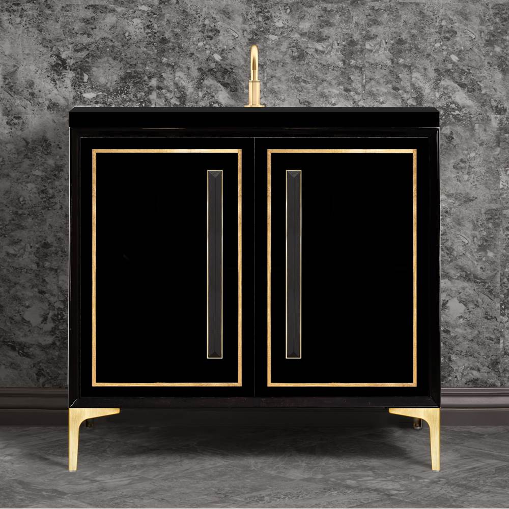 Linkasink LINEA with 18'' Artisan Glass Prism Hardware 36'' Wide Vanity, Black, Satin Brass Hardware, 36'' x 22'' x 33.5'' (without vanity top)