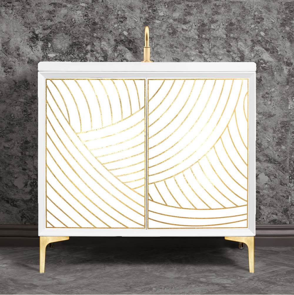 Linkasink Lateen 36'' Wide White Vanity with Hand Applied Metal Leaf and Satin Brass Hardware
