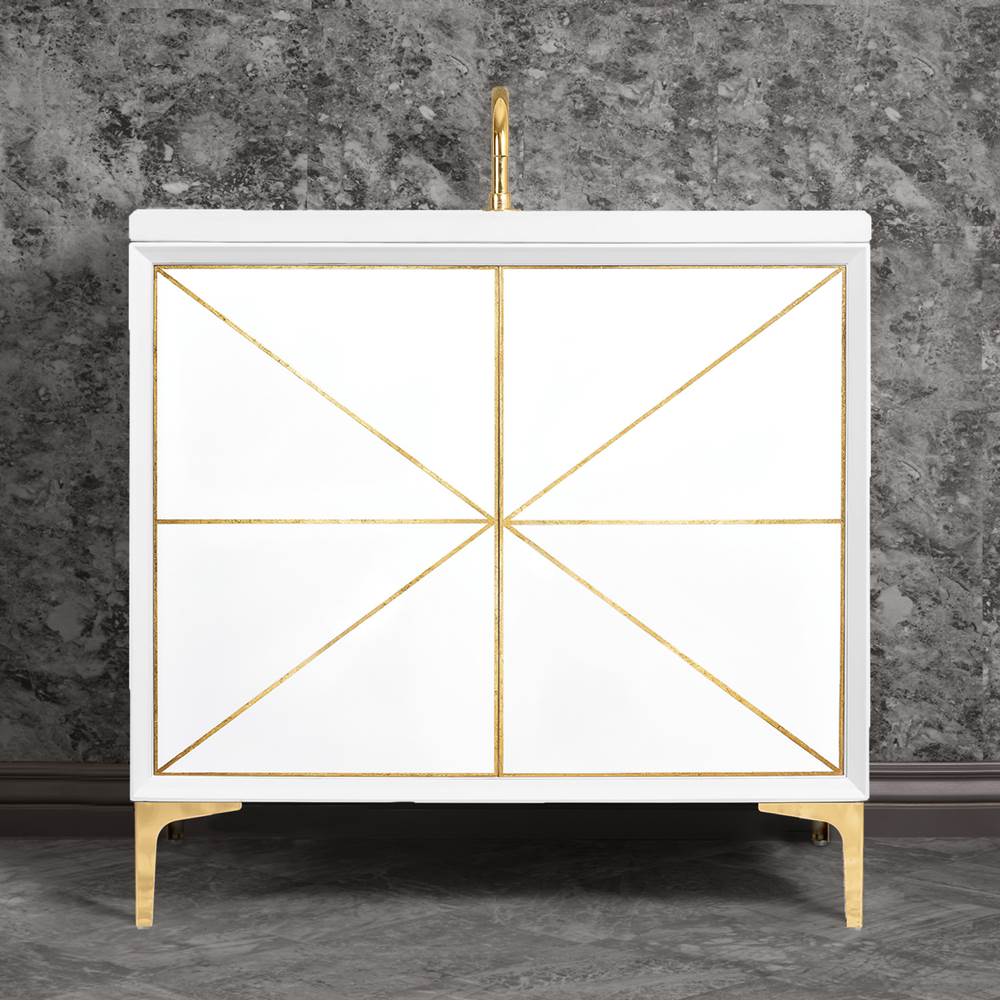 Linkasink Divergence 36'' Wide White Vanity with Hand Applied Metal Leaf and Polished Brass Hardware