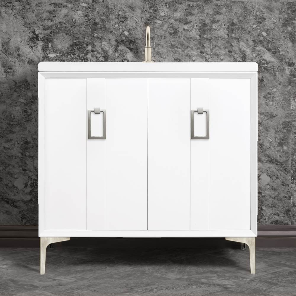 Linkasink Tuxedo 36'' Wide White Vanity with Satin Nickel Coach Pull and Hardware