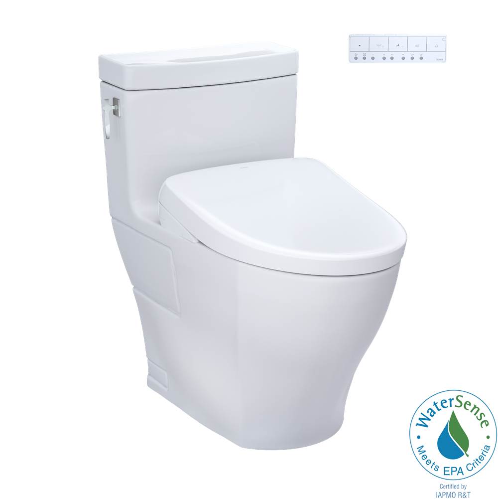 TOTO TOTO WASHLET plus Aimes One-Piece Elongated 1.28 GPF Toilet with Auto Flush S7 Contemporary Bidet Seat, Cotton White - MW6264726CEFGANo.01