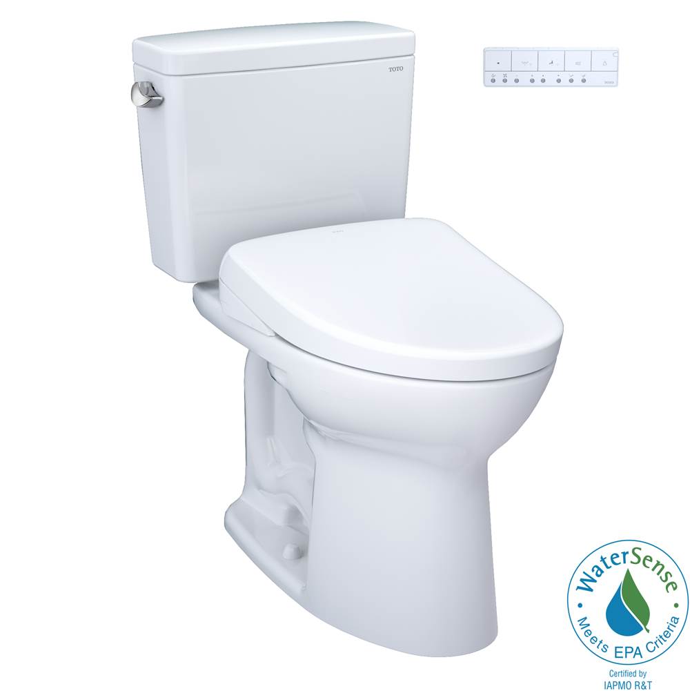 TOTO TOTO Drake WASHLET plus Two-Piece Elongated 1.28 GPF Universal Height TORNADO FLUSH Toilet and S7 Contemporary Bidet Seat with Auto Flush, 10 Inch Rough-In, Cotton White - MW7764726CEFGA.10No.01