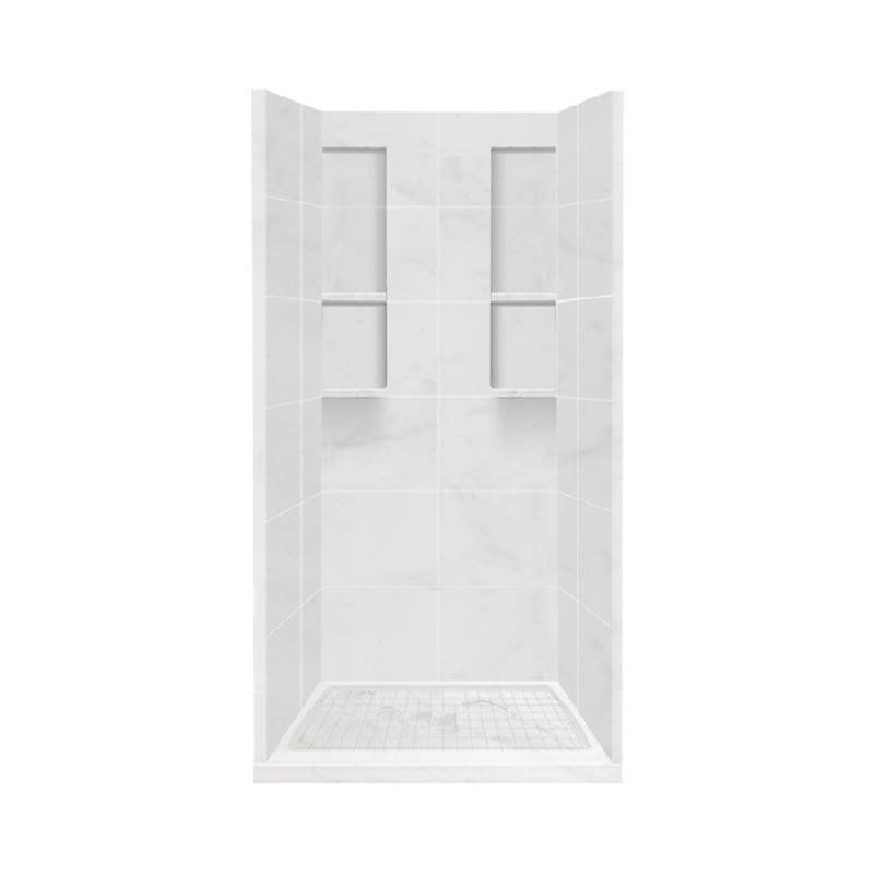 Transolid 36'' x 36'' x 83'' Solid Surface Alcove Shower Kit in White Carrara