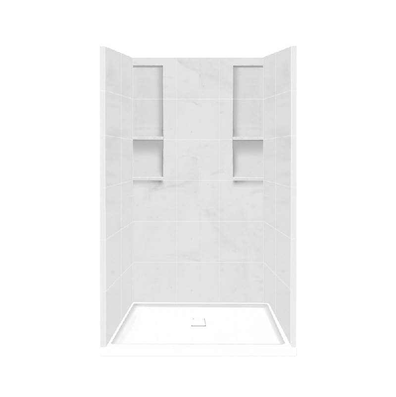 Transolid 34'' x 48'' x 83'' Solid Surface Alcove Shower Kit in White Carrara