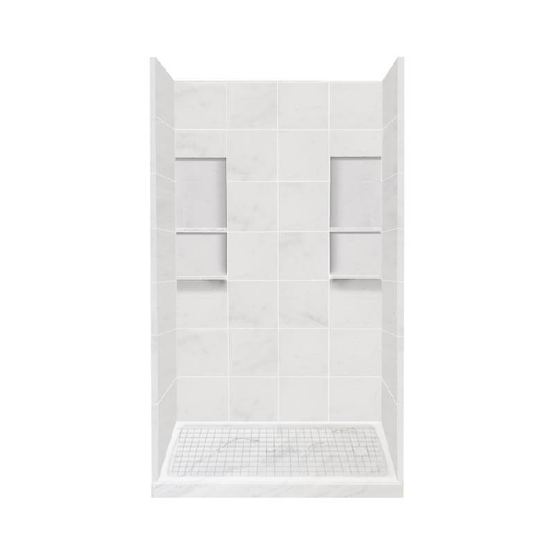 Transolid 30'' x 60'' x 83'' Solid Surface Right-Hand Alcove Shower Kit in White Carrara